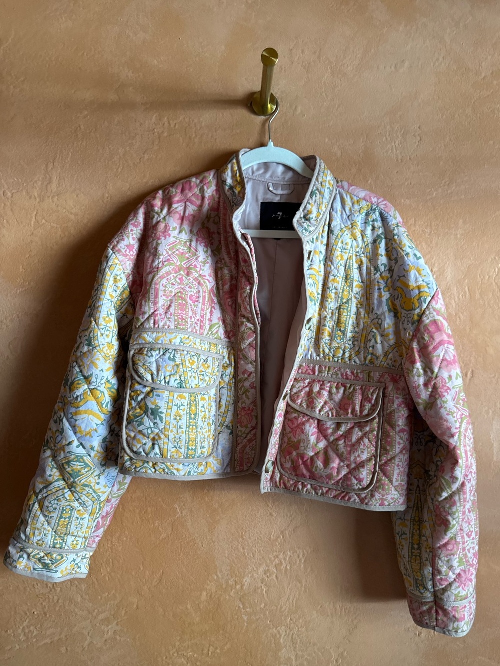 7 For All Mankind Floral Patchwork Quilted Cropped Jacket Medium
